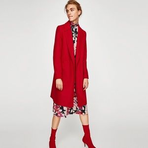 Zara Long Wood Coat Red, Size S